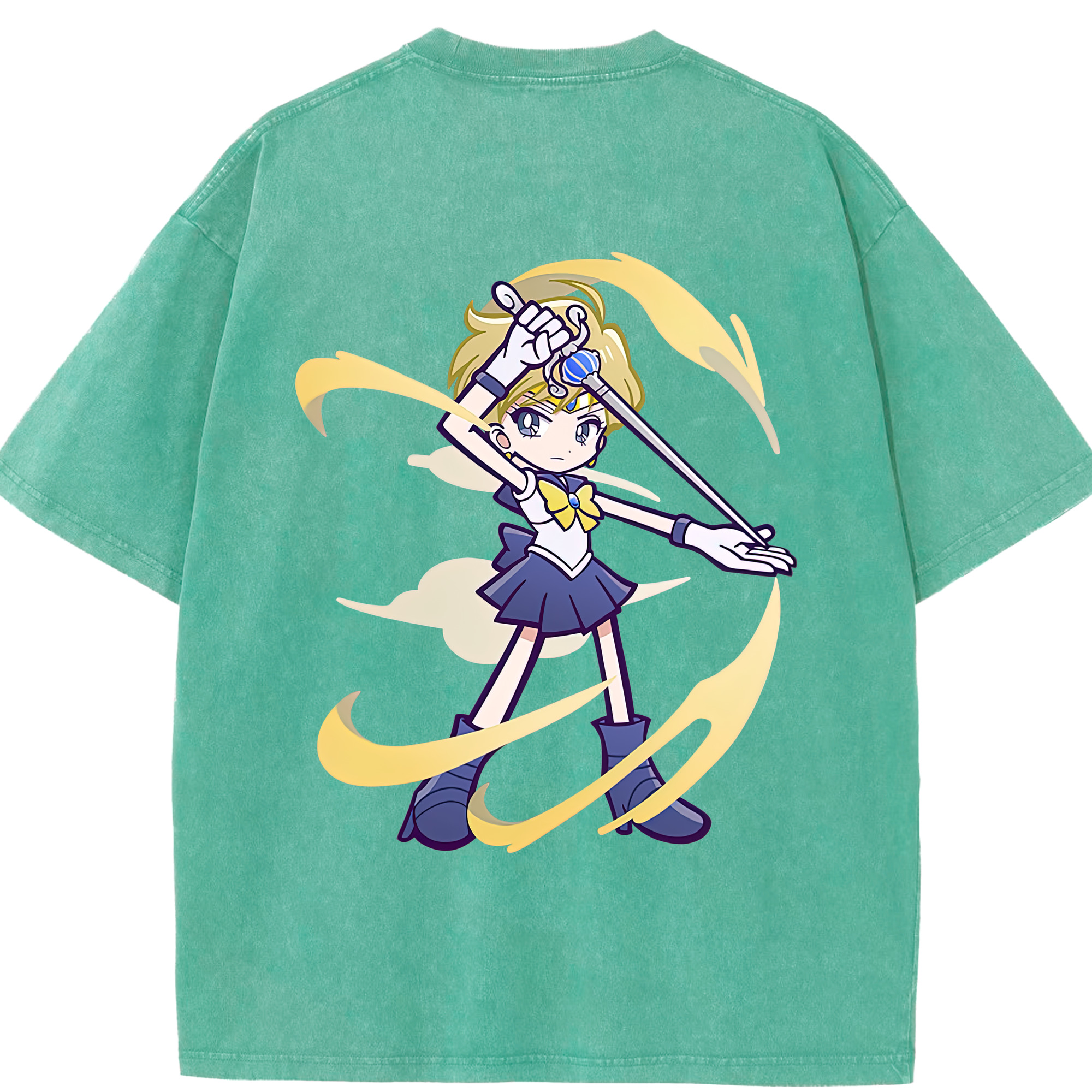 （画像用） 美少女戦士セーラームーン 天王はるか Sailor Moon Tenoh Haruka 綿100% ヴィンテージ風 半袖Tシャツ（背面プリント）